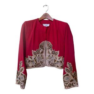 Vintage Designer 80s Victor Costa I.Magnin Couture Bolero Jacket Beaded Wool